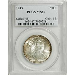 1945 50C MS67 PCGS. A sharply struck Superb Gem with e