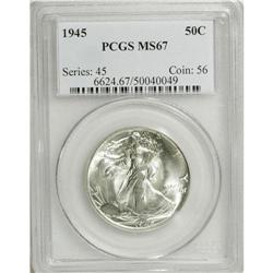 1945 50C MS67 PCGS. This well struck Superb Gem is pra