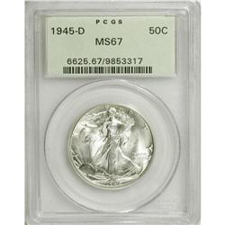 1945-D 50C MS67 PCGS. A well-defined Superb Gem from t