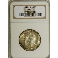 1946-D 50C MS67 NGC. Swaths of aquamarine and champagn