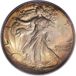 1947 50C MS67 PCGS. Gorgeously patinated in bands of f