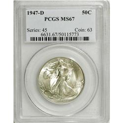 1947-D 50C MS67 PCGS. A trace of golden toning is note