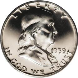 1959 50C PR68 Cameo PCGS. Outstanding brilliance emana