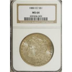 1880-CC S$1 MS64 NGC. Dusky pearl-gray and apricot ced