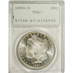 1880-S S$1 MS67 PCGS. A thoroughly lustrous and lightl