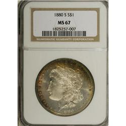 1880-S S$1 MS67 NGC. Sharply struck with reflective fi