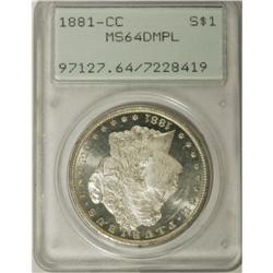 1881-CC S$1 MS64 Deep Mirror Prooflike PCGS. Thick min