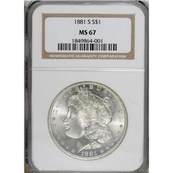1881-S S$1 MS67 NGC. The strong luster and detail are