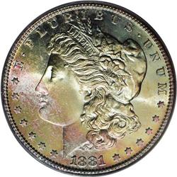1881-S S$1 MS67 PCGS. The reverse of this highly lustr