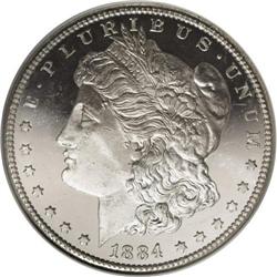 1884-CC S$1 MS66 Deep Mirror Prooflike NGC. Intense mi