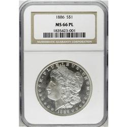 1886 S$1 MS66 Prooflike NGC. Moderately reflective fie