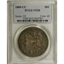 1889-CC S$1 VF30 PCGS. Moderately worn with dove-gray