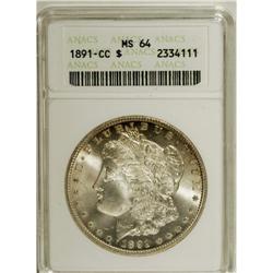 1891-CC S$1 MS64 ANACS. Well struck with blazing mint