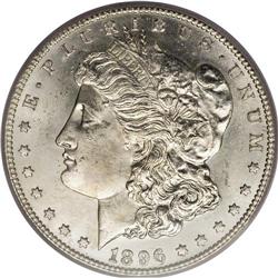 1896-S S$1 MS62 ICG. Bright silvery surfaces possess g