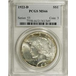 1922-D S$1 MS66 PCGS. Potent luster radiates from silv