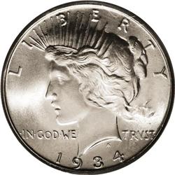 1934 S$1 MS66 PCGS. An exquisitely struck Peace dollar