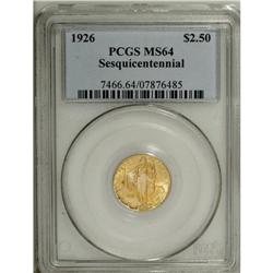 1926 $2 1/2 Sesquicentennial MS64 PCGS. Lustrous with