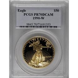 1990-W G$50 One-Ounce Gold Eagle PR70 Deep Cameo PCGS.