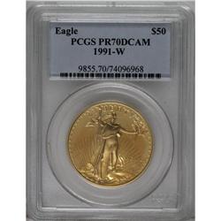 1991-W G$50 One-Ounce Gold Eagle PR70 Deep Cameo PCGS.