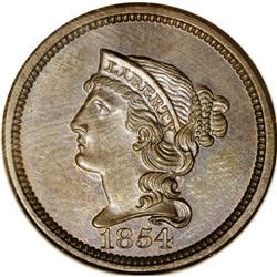 1854 P1C One Cent, Judd-160, Pollock-187, R.4, PR64 Br