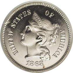 1868 3CN Three Cent Nickel, Judd-618, Pollock-687, R.4