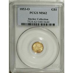1853-O G$1 MS62 PCGS. An attractive orange-inflected y