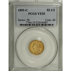 1851-C $2 1/2 VF35 PCGS. Variety 13-G. A degree of eve