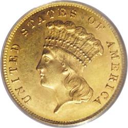1859 $3 MS64 PCGS. Surviving 1859 $3 gold pieces are w