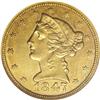Image 1 : 1847-C $5 AU55 NGC. Variety 9-E. An attractive blendin