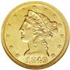 Image 1 : 1849-D $5 --Corroded, Cleaned--ANACS. AU58 Details. Var