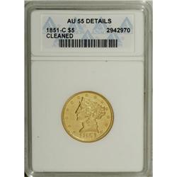 1851-C $5 --Cleaned--ANACS. AU55 Details. Variety 16-G.