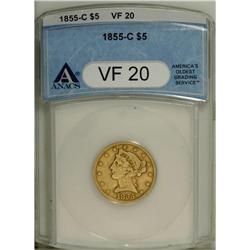 1855-C $5 VF20 ANACS. Variety 23-J. This example is mo