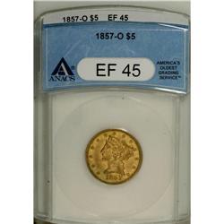 1857-O $5 XF45 ANACS. Ample luster illuminates this mo