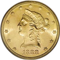 1888-S $10 MS63 PCGS. Intense mint frost shimmers over