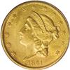 Image 1 : 1861-S $20 AU55 PCGS. Boldly struck overall, with mino
