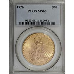 1926 $20 MS65 PCGS. The vibrant apricot-gold surfaces