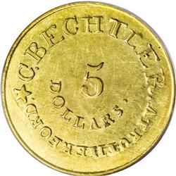 1834 $5 C. Bechtler Five Dollar, 140 G., RUTHERFORD, P