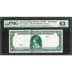 1929 10 Unit American Bank Note Co. "Test Note" PMG Choice Uncirculated 63EPQ