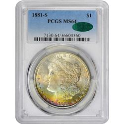 1881-S $1 Morgan Silver Dollar Coin PCGS MS64 CAC Amazing Toning