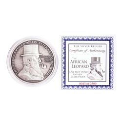 The Silver Kruger African Leopard 1 oz Antique Silver Proof Round w/COA