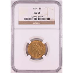 1904 $5 Liberty Head Half Eagle Gold Coin NGC MS61