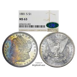 1881-S $1 Morgan Silver Dollar Coin NGC MS63 CAC Amazing Toning