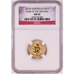 2012P Australia $15 Year of the Dragon Gold Coin NGC MS69