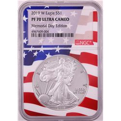 2019-W $1 Proof American Silver Eagle Coin NGC PF70 Ultra Cameo Memorial Day Flag Core