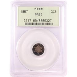 1867 Proof Three Cent Silver Coin PCGS PR65 Old Green Holder