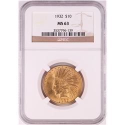 1932 $10 Indian Head Eagle Gold Coin NGC MS63