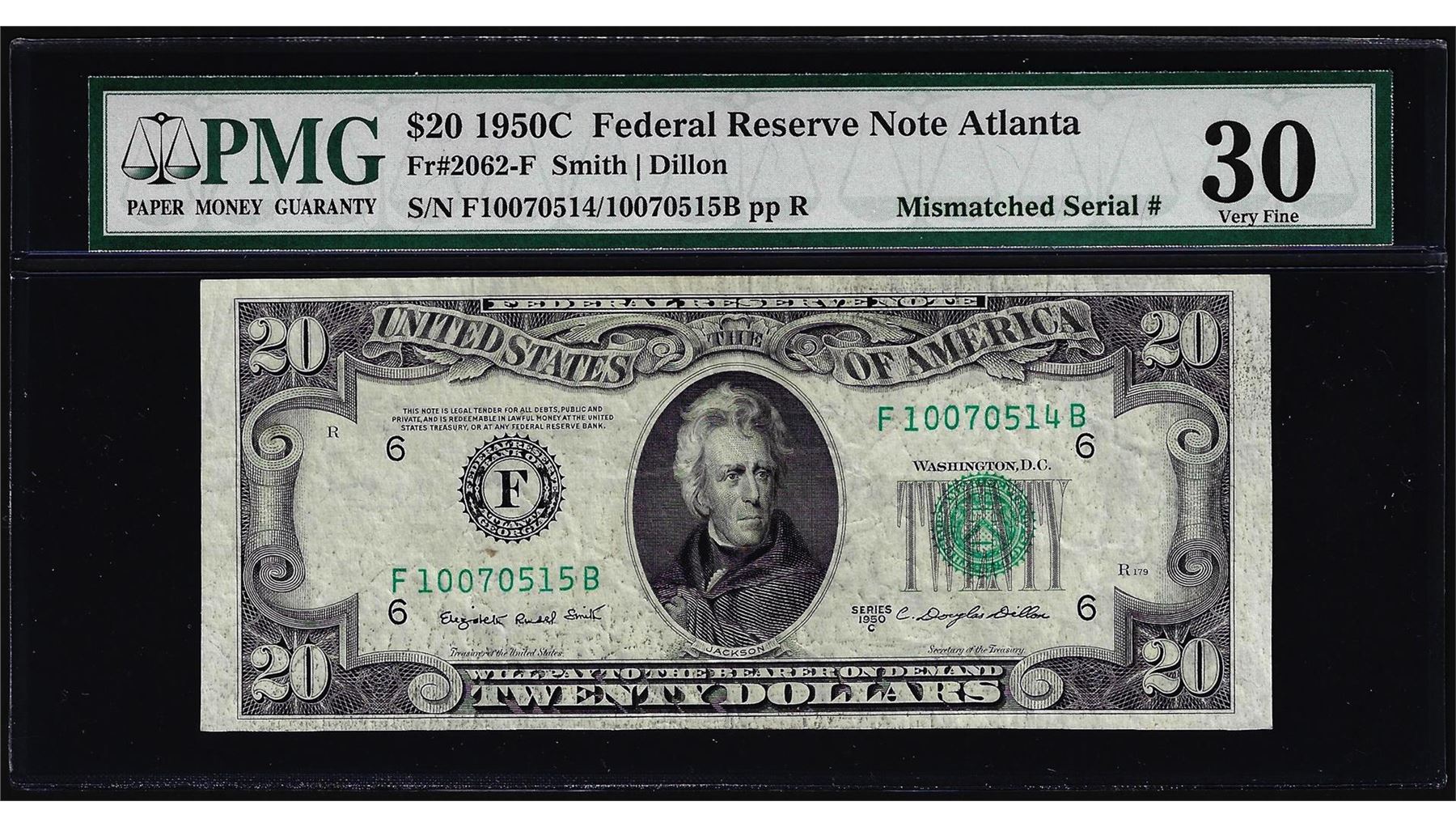 1950C $20 Federal Reserve Note Mismatched Serial Number ERROR PMG Very ...