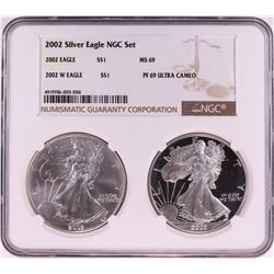 2002 $1 American Silver Eagle Coin Set NGC MS69/PF69 Ultra Cameo