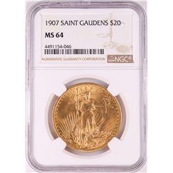 1907 $20 St. Gaudens Double Eagle Gold Coin NGC MS64