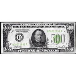 1934 $500 Federal Reserve Note New York Light Green Seal